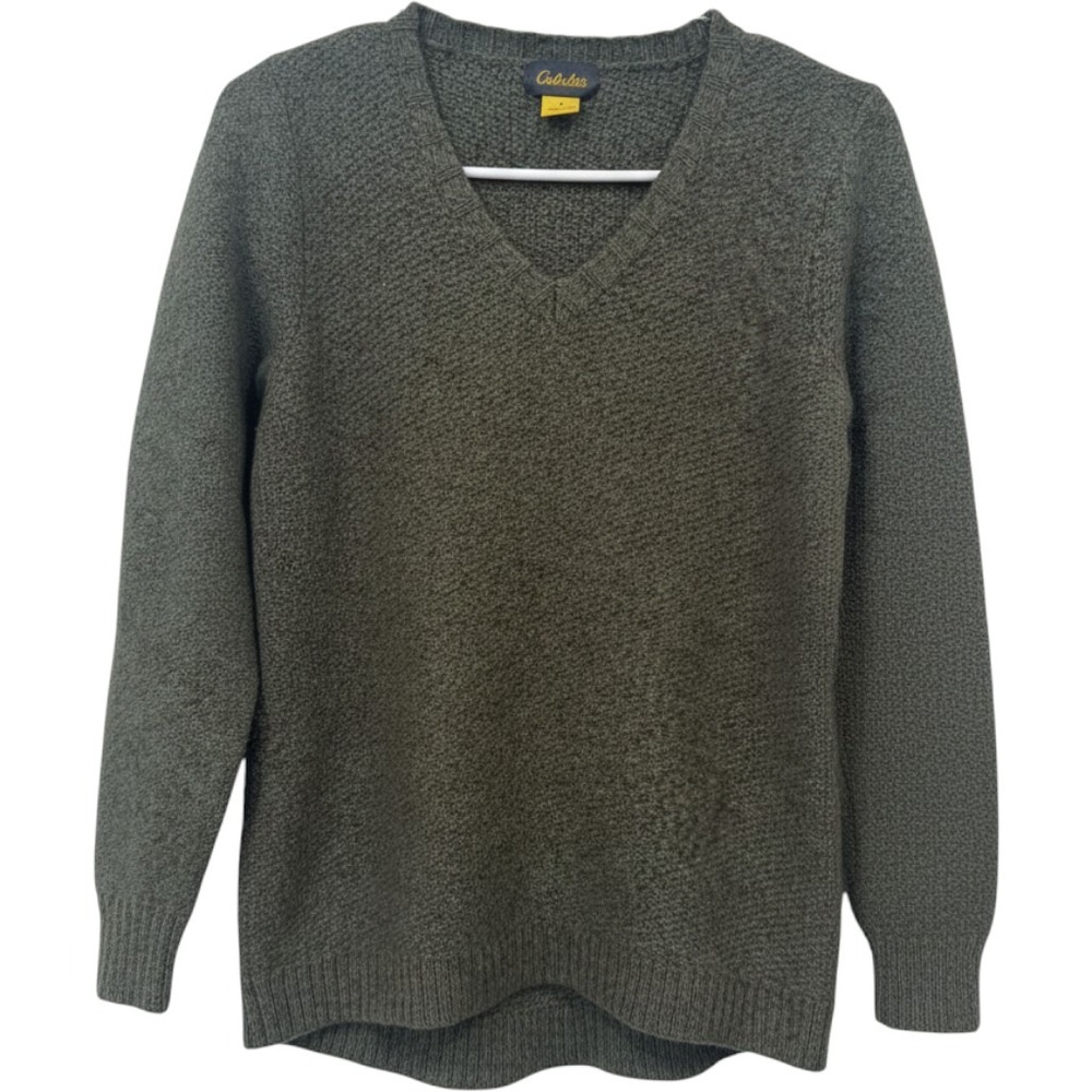 Cabelas Womens Olive Green Merino Wool Blend V-Neck Sweater Size M Long Sleeve